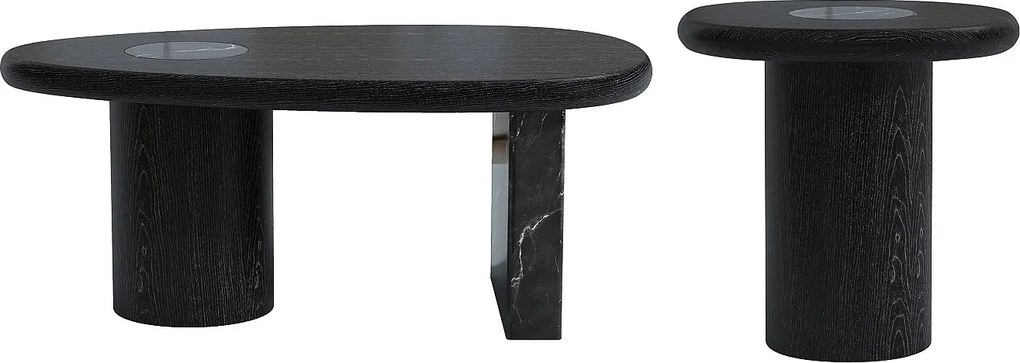 Zestaw 2 stolików kawowych z marmuru i dębowej okleiny  - Czarno-biały - MARSULA
