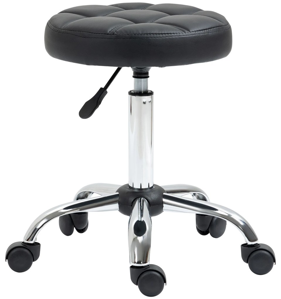 HOMCOM Taboret Obrotowy, Salonowy, Regulowany, Skóra Ekologiczna, Pikowany, Czarny/Srebrny
