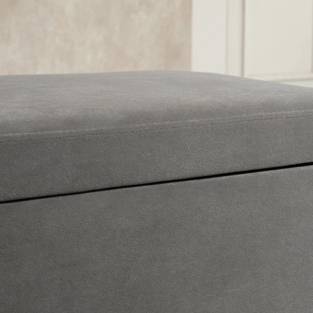 Stołek ławka ze schowkiem tapicerowana ławka skrzynia z siedziskiem drewno kauczukowe grafitowy | Aosom.pl