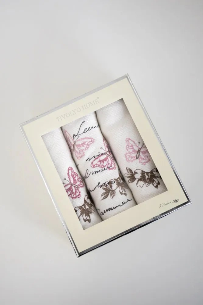 Ręczniki kuchenne BUTTERFLY, 3 szt Biały Zestaw (3szt., 40x60 cm)
