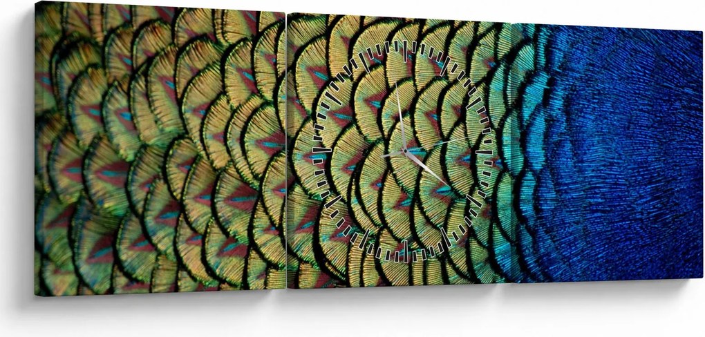 Obraz - Pawie pióra (z zegarem) (90x30 cm)