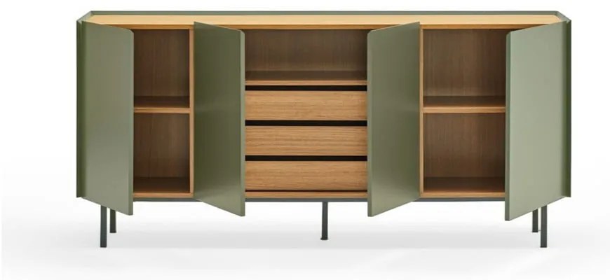 Zielono-naturalna niska komoda w dekorze dębu 165x78 cm Arista – Teulat