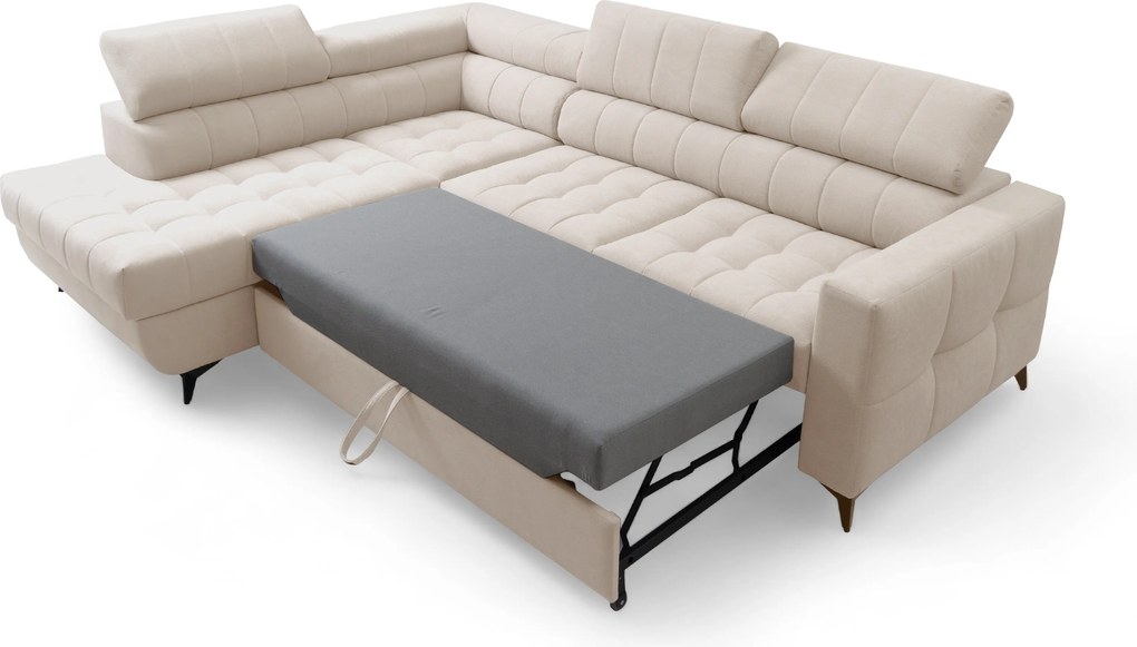 Narożnik Nardo L z funkcją spania lewostronny - beżowy plusz Pretty 03