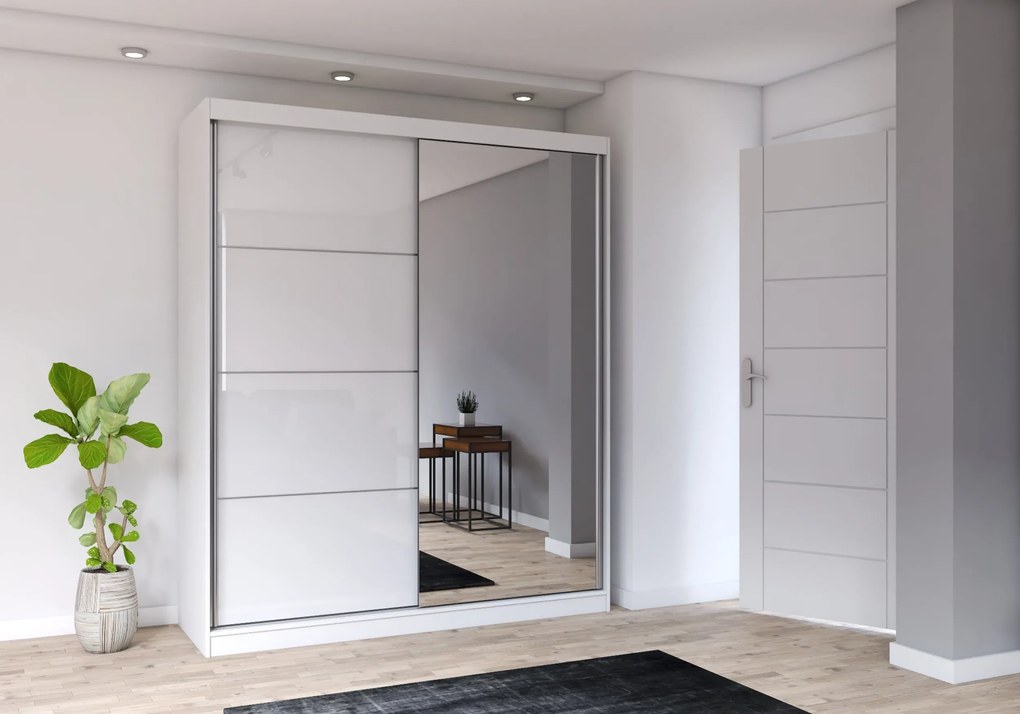 Szafa przesuwna MULTI z lustrem 183 cm biały fronty połysk