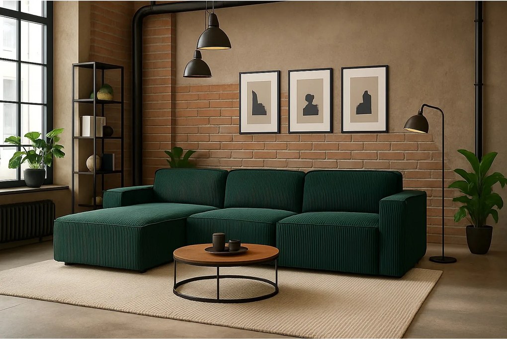 Narożnik w kształcie L Cursal, tkanina Poso, Zielony, Lewy