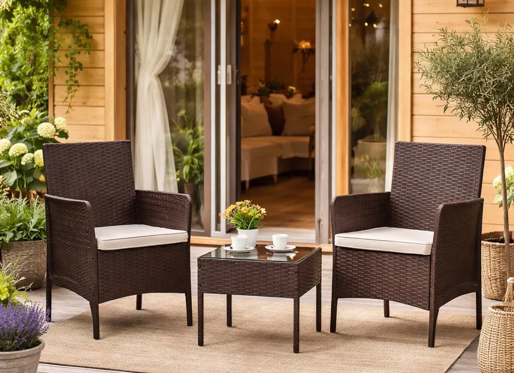 Zestaw mebli ogrodowych Livora 0223 - 2 krzesła i stolik kawowy, kolor brązowy