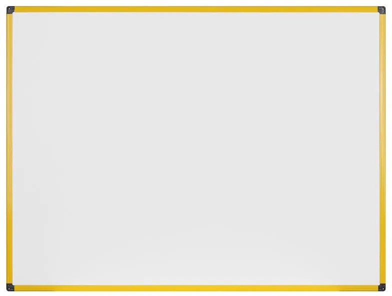 Biała tablica do pisania kredowa na ścianę, magnetyczna, żółta ramka, 1200 x 900 mm