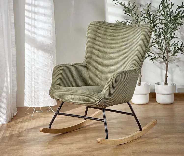 Oliwkowy fotel bujany w stylu skandynawskim M6-G57