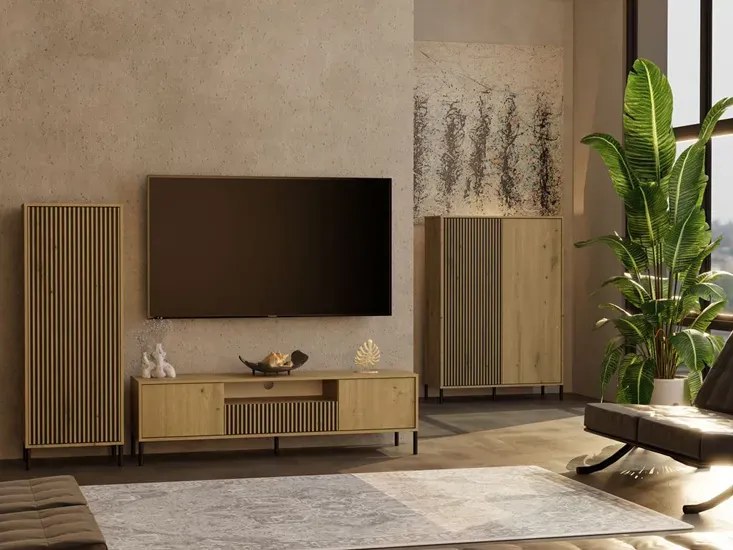 Minimalistyczna komoda z lamelami dąb artisan - Valdi 6X