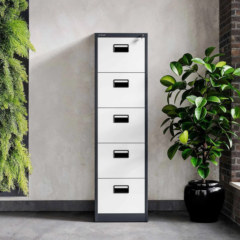 Szafa kartotekowa metalowa z 5 szufladami antracytowo-biała, 460x1625.5x620 mm: SARA
