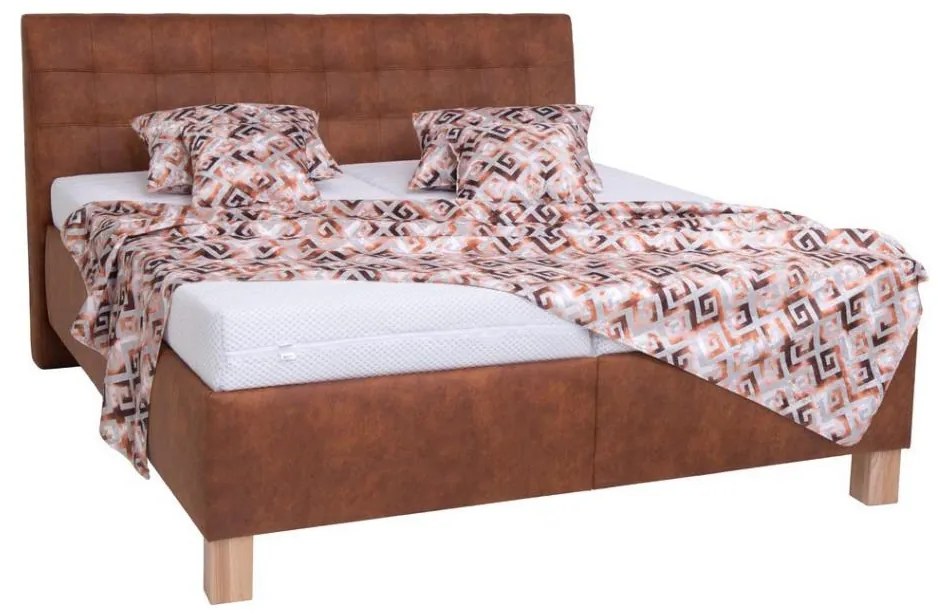 Tapicerowane łóżko VIOLET 180x200 cm z materacem i pojemnikiem na pościel, koniakowy brąz