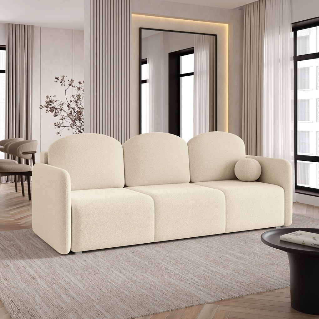 Masseno Sofa SUVI III z funkcją spania i pojemnikiem na pościel, Rozkładana sofa - Kremowy, QUELLE 02