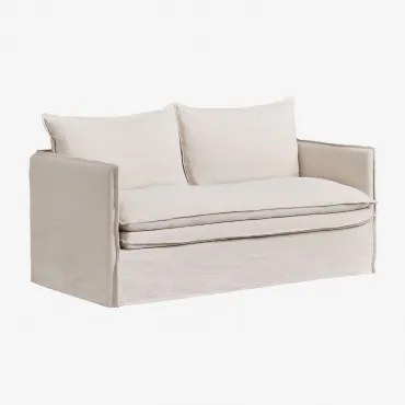 Sofa Dwuosobowa Grace Z Lnu I Bawełny Tkaniny Beige - Sklum