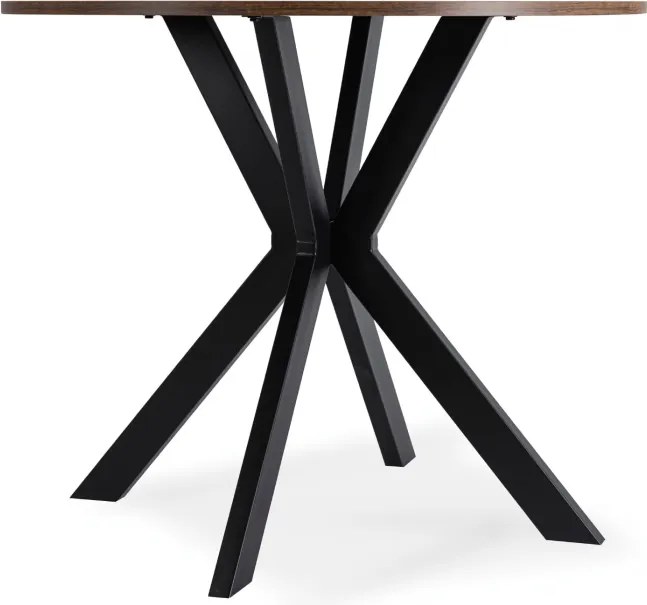 Zestaw Stół Okrągły LAUREN 80 cm Dąb Rustykalny/Czarny i 4 Krzesła PERU Brązowe Welurowe