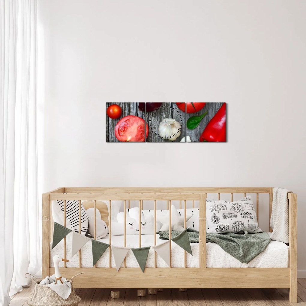 Obraz warzyw (z zegarem) (90x30 cm)