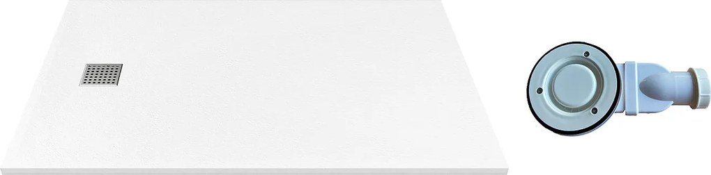 Brodzik posadzkowy lub wpuszczany w posadzkę z żywicy z syfonem - Biały - 120 x 90 cm - MIRNOSA