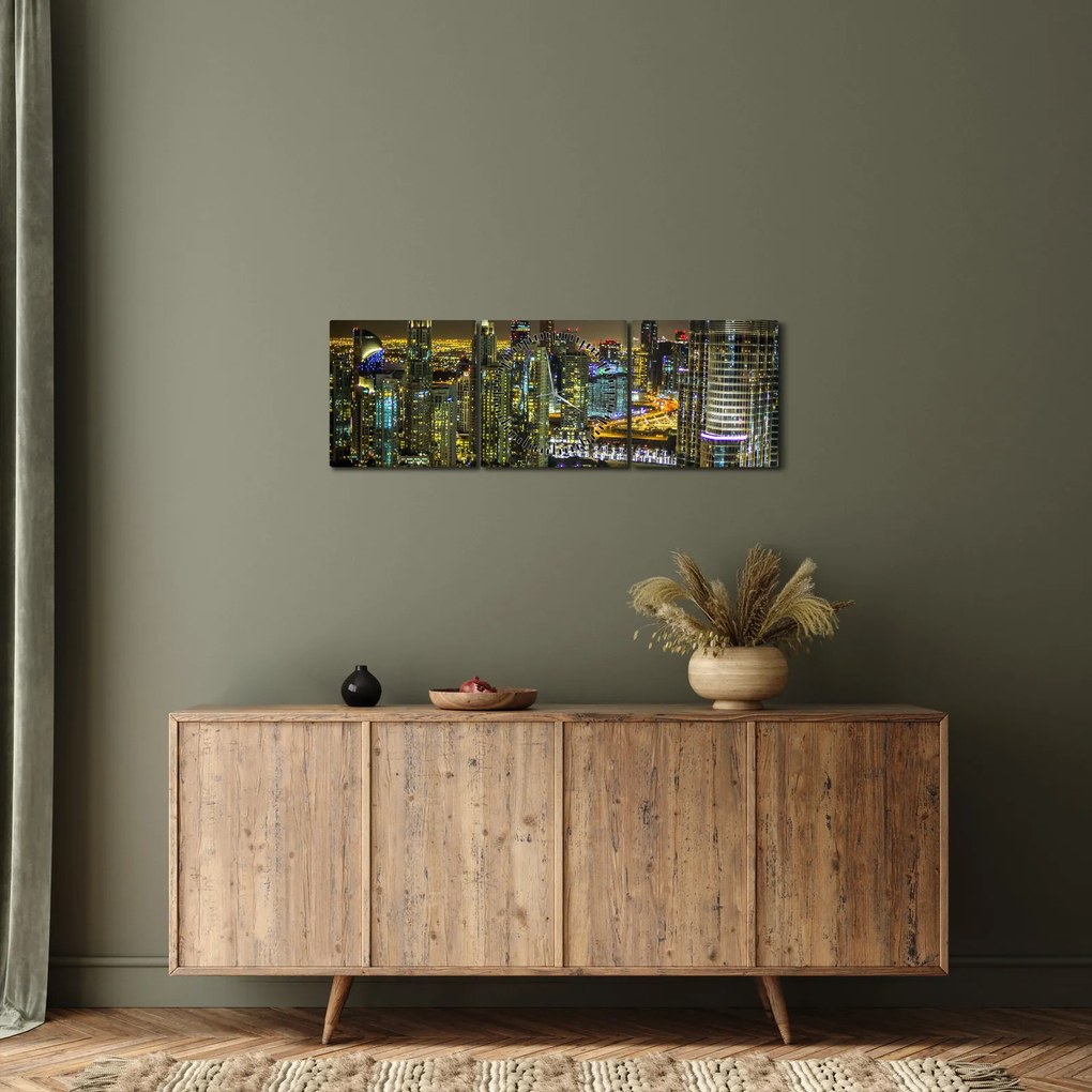 Obraz miasta nocą (z zegarem) (90x30 cm)