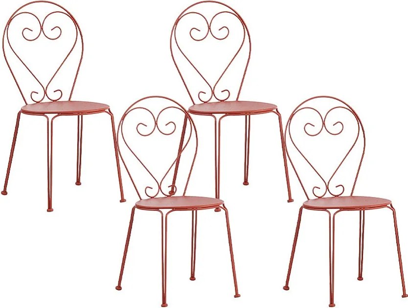 Zestaw 4 sztaplowanych krzeseł ogrodowych  z metalu w stylu kutego żelaza – kolor terracotta - GUERMANTES