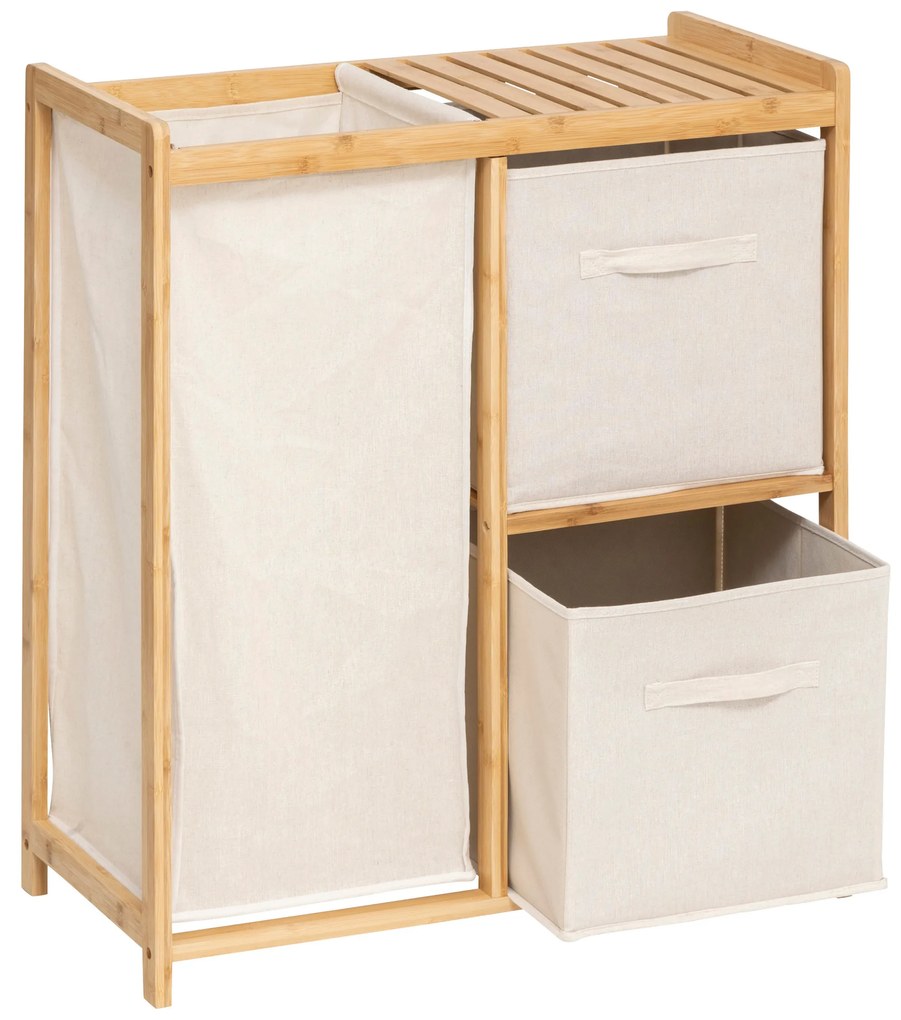 Regał bambusowy z koszem na pranie TIDY BOX i pojemnikami, 66 x 33,3 x 78,5 cm