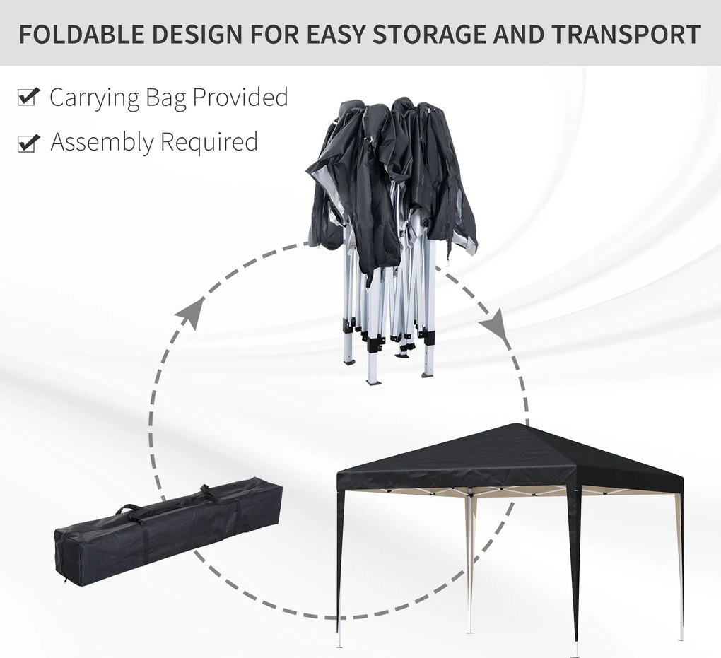 Outsunny Pawilon 2,95 x 2,95 m Składany Pawilon Ogrodowy, Partytent, Ochrona przed UV, Stal+Tkanina Oxford, Czarny