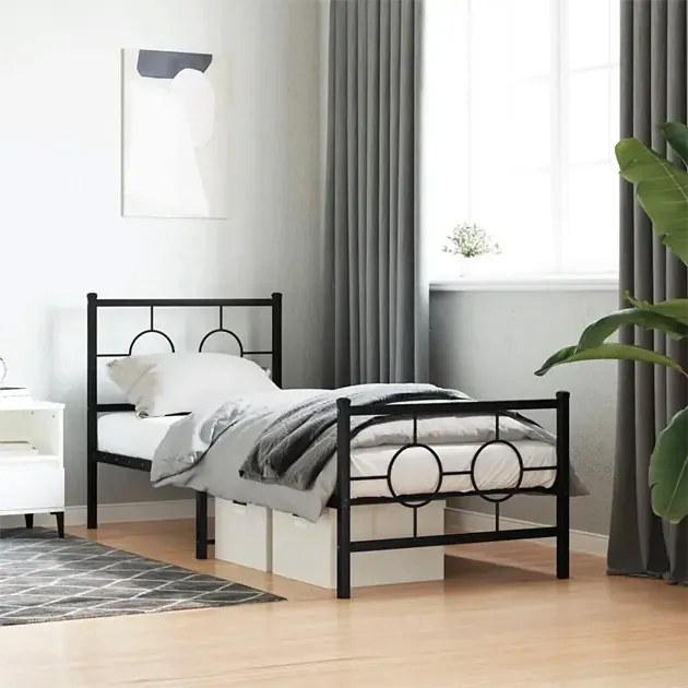 Czarne metalowe łóżko loftowe z zagłówkiem 80x200 cm - SLIM