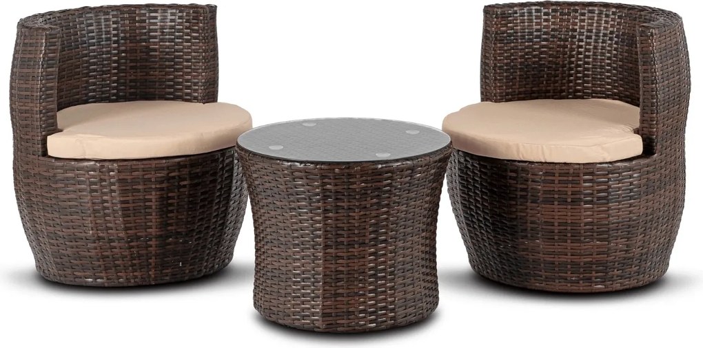 Zestaw mebli balkonowych technorattan Calimera składany - 2 fotele i stolik, brązowy