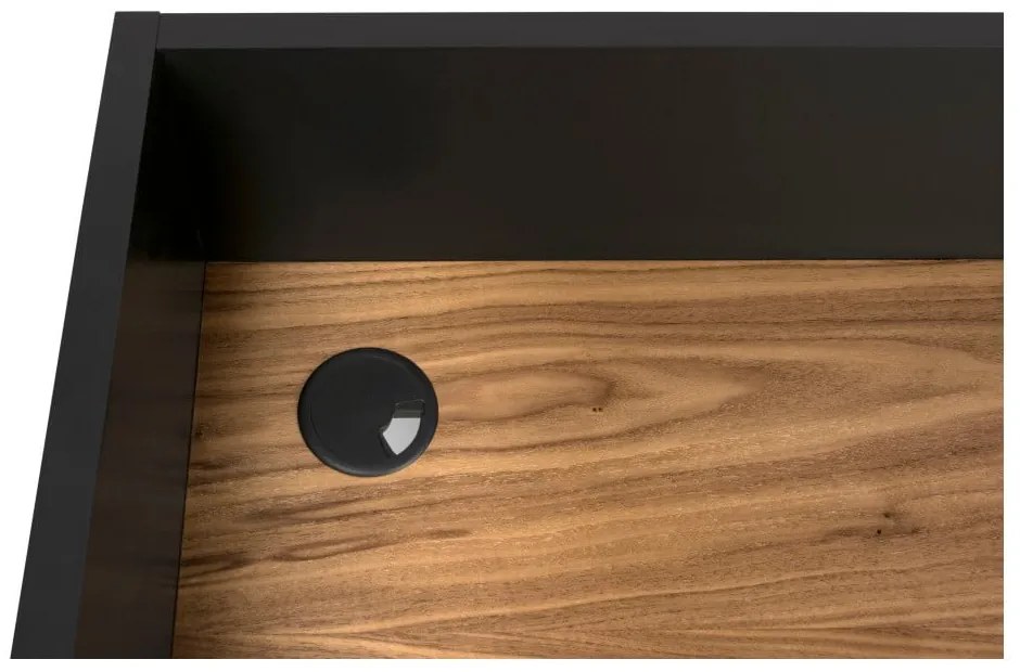 Czarne biurko z elementami z dekorem drewna orzecha TemaHome Volga Walnut