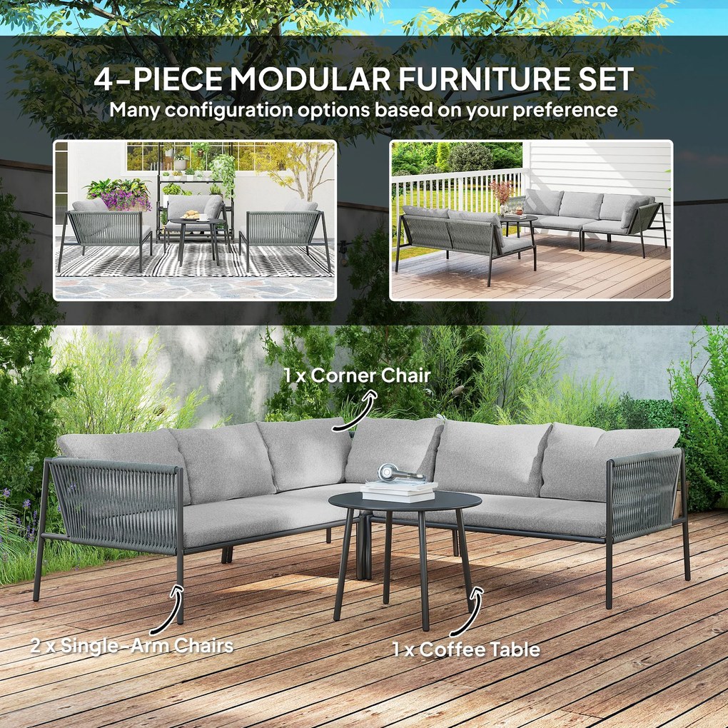 Zestaw mebli ogrodowych z rattanu Outsunny z narożną sofą, stołem i poduszkami dla 6 osób, w kolorze ciemnoszarym
