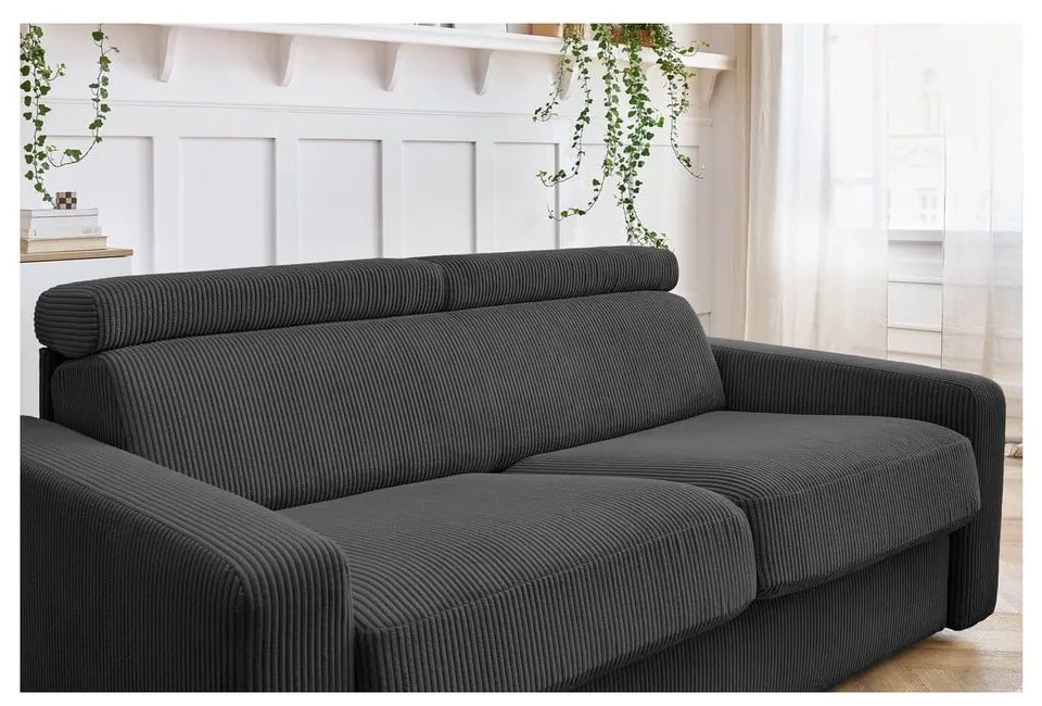 Ciemnoszara sztruksowa rozkładana sofa 215 cm Monaco – Bobochic Paris