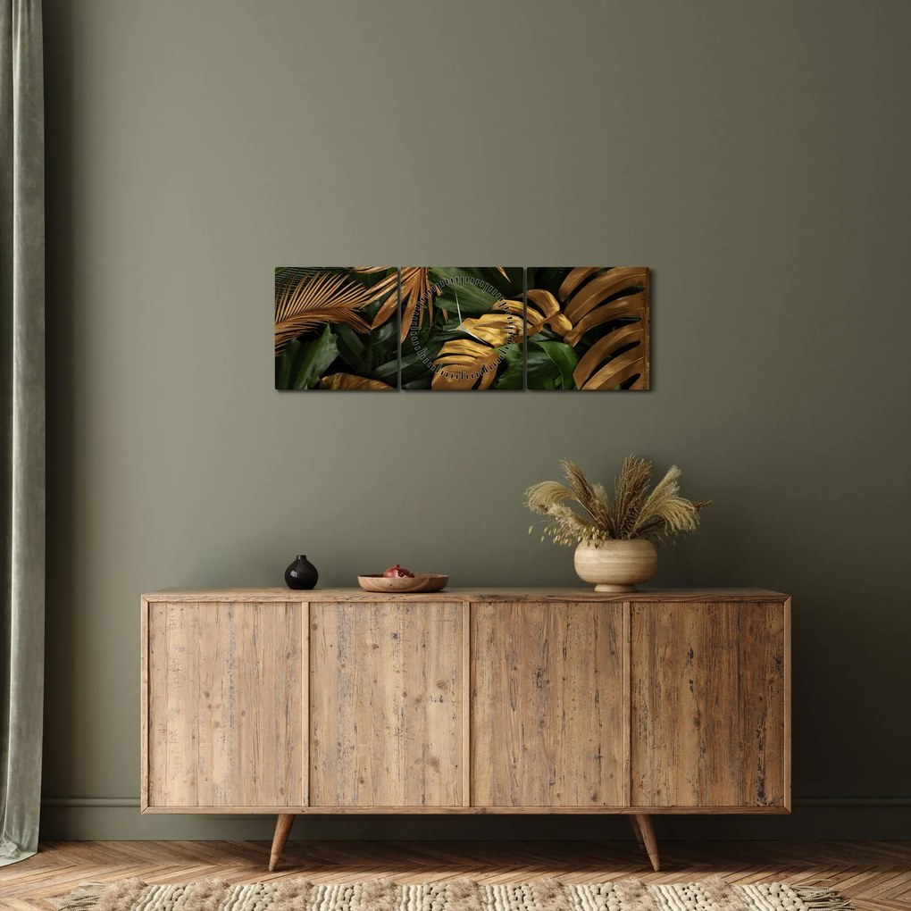 Obraz - Złote liście (z zegarem) (90x30 cm)