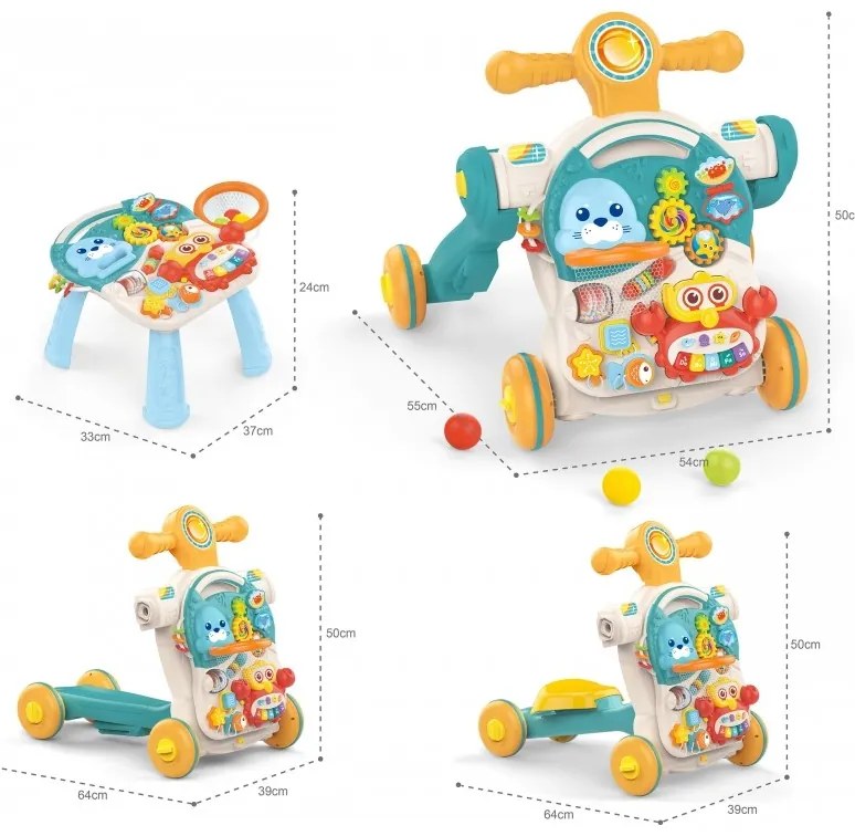 Woopie baby pchacz chodzik stolik edukacyjny hulajnoga jeździk 4w1