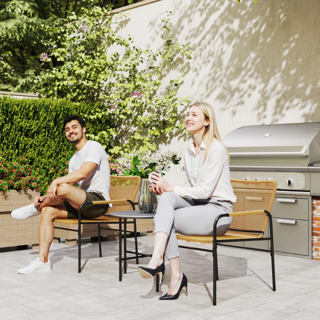 Outsunny 3-częściowy zestaw bistro z rattanu, komplet mebli ogrodowych, 2 krzesła ogrodowe, stolik 54 x 66 x 76 cm, żółty