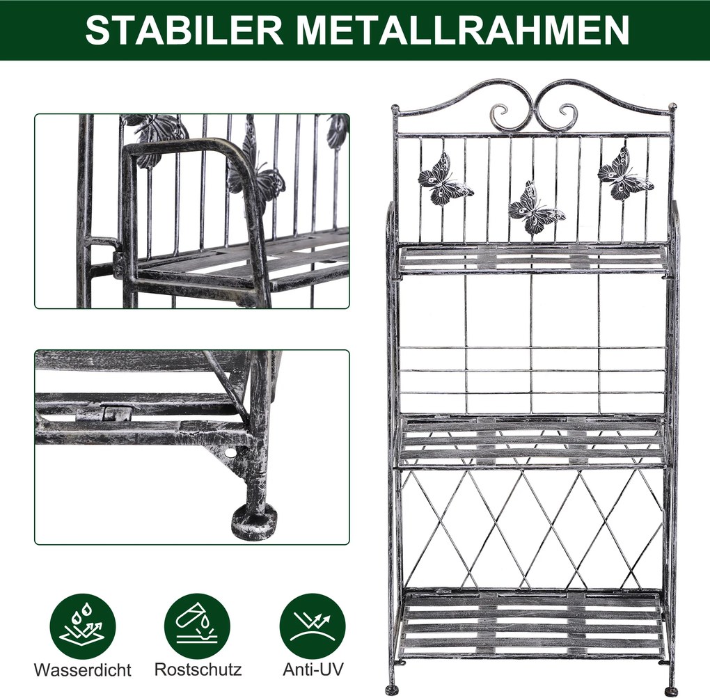 Outsunny Metalowy Regał na Kwiaty 3 Poziomy Składany Stojak na Rośliny Design Ogrodowy Srebrny 44x25x96cm | Aosom PL