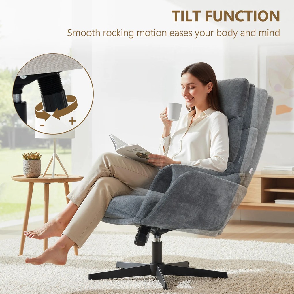 HOMCOM Fotel tapicerowany z podnóżkiem, fotel lounge z wysokim oparciem, metalowa podstawa, do salonu, sypialni, szary | Aosom PL