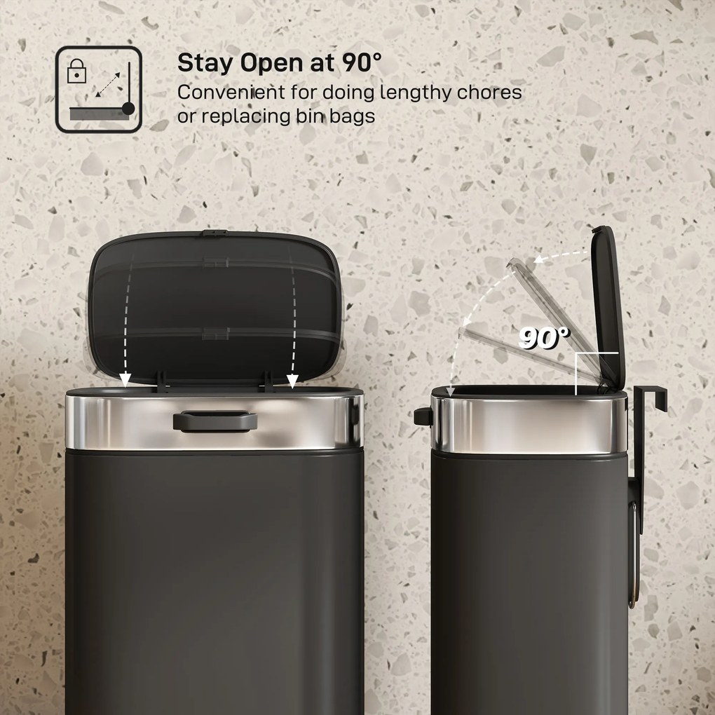 HOMCOM Kosz na śmieci, stal nierdzewna, kuchenny kosz z pokrywą pozostającą otwartą, wyjmowany wkład, 21,5x19,5x30 cm, czarny