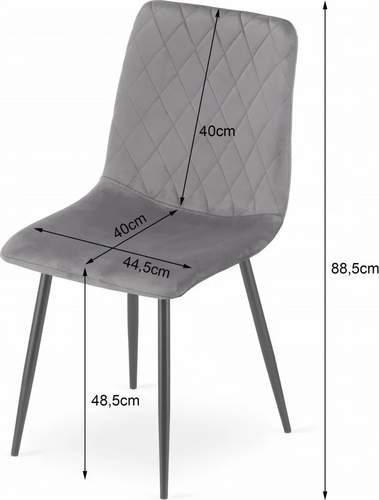 Szare aksamitne krzesło TURIN z czarnymi nogami