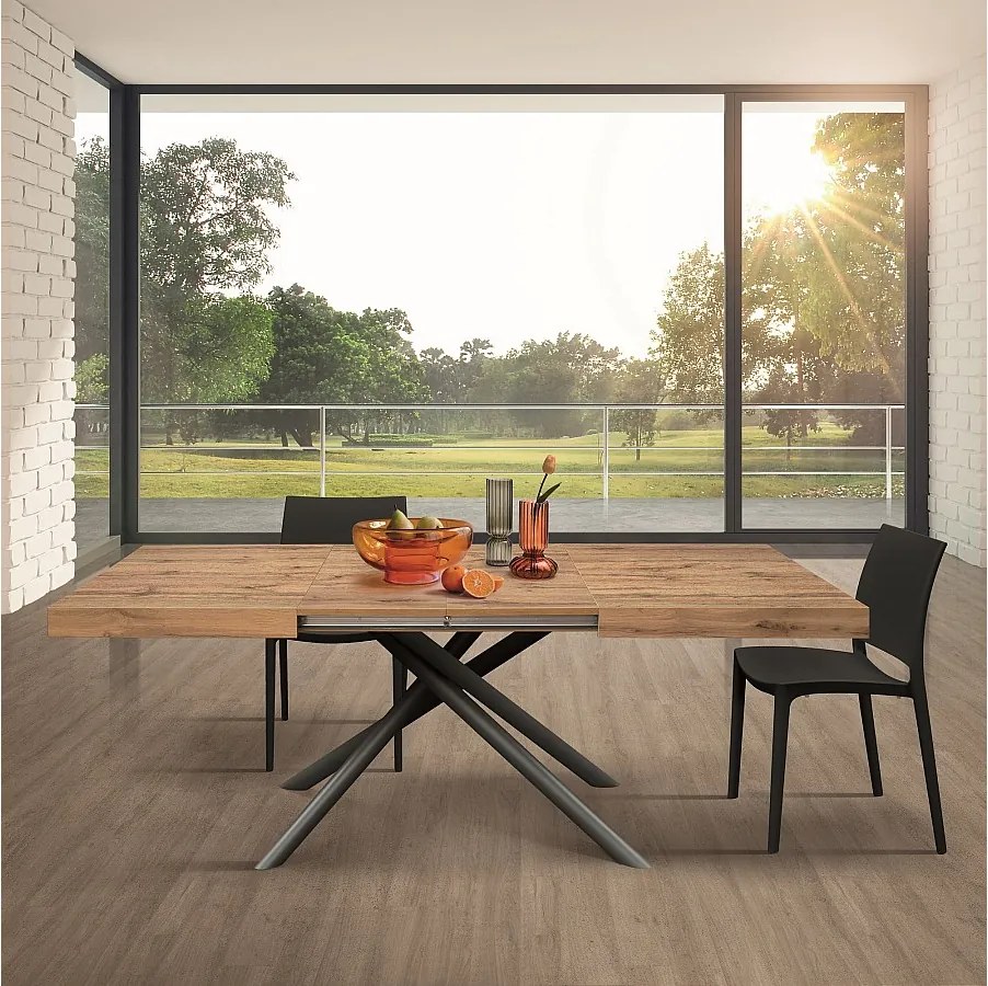Drewniany stół, efekt dębu, antracytowa podstawa, długość 160x90-240x90cm - CARRARA