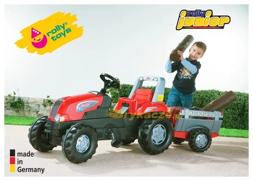 Rolly toys rollyjunior traktor na pedały junior rt czerwony z przyczepą farm new