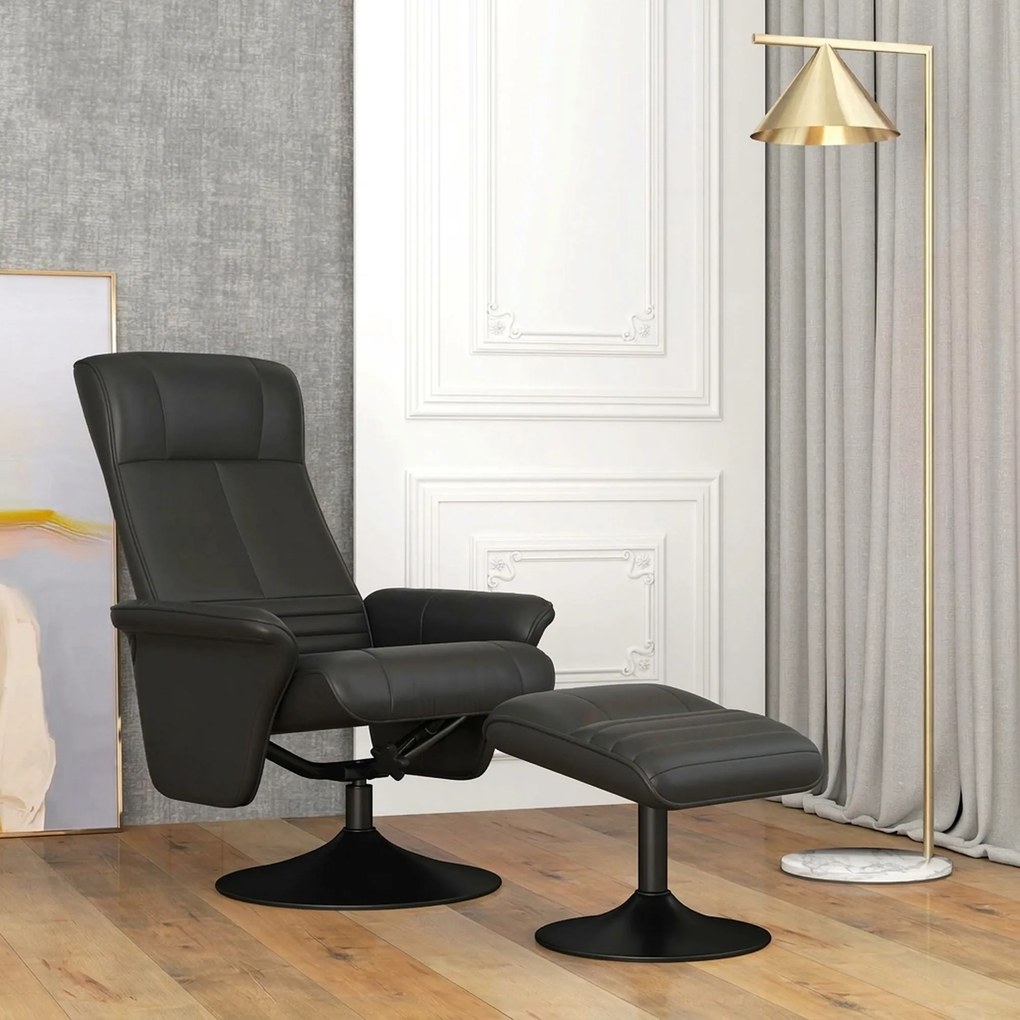 HOMCOM Fotel obrotowy ergonomiczny z podnóżkiem czarny wygodny fotel relaksacyjny do salonu do 150 kg | Aosom PL