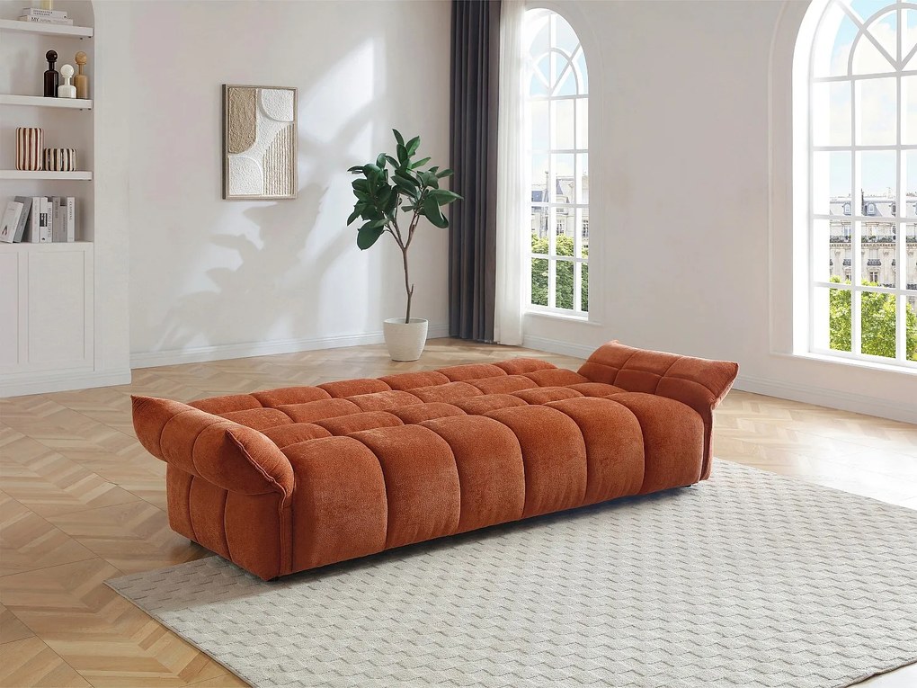 Kanapa  3-osobowa rozkładana  z tkaniny szenilowej w kolorze terakota HAKEMO