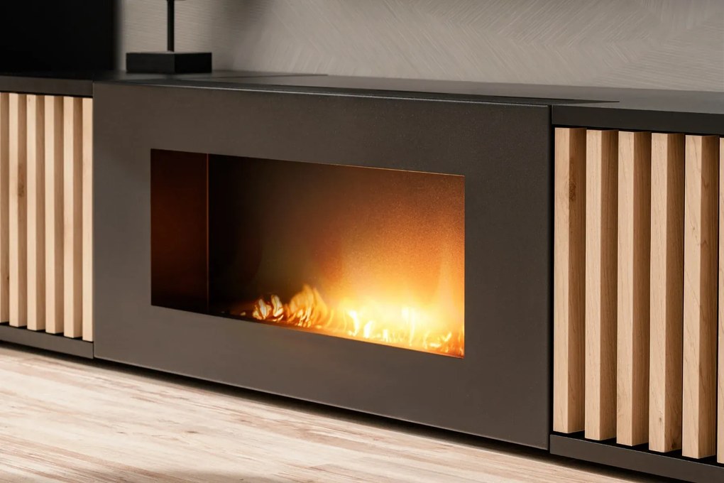 Szafka RTV CAMERON 160 hickory jackson/czarna z biokominkiem ASM Meble