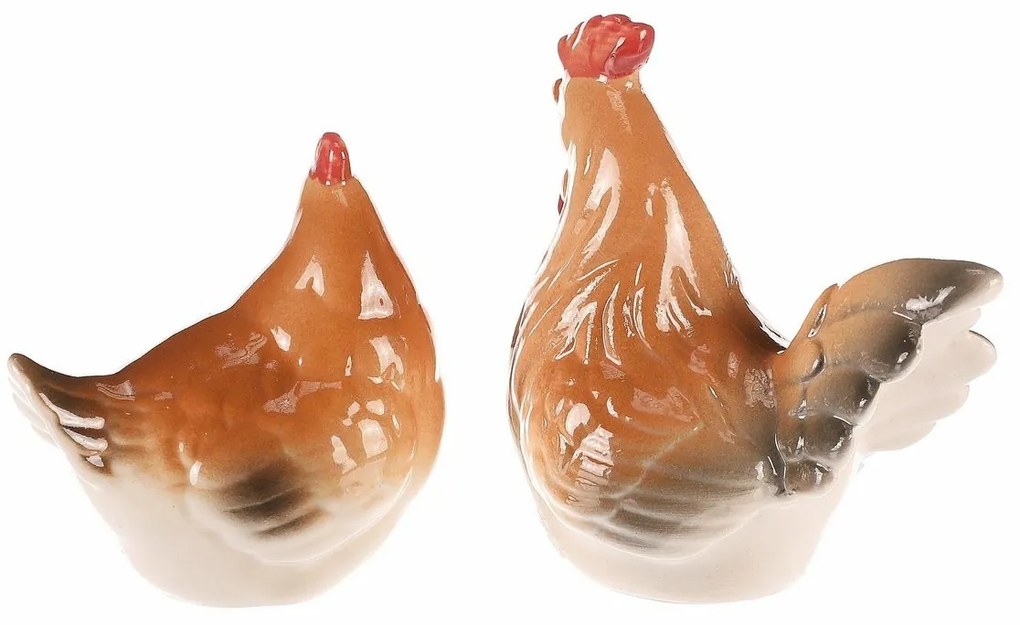 Ceramiczna dekoracja Kurka i kogut, 8 x 8 x 6 cm,zestaw 2 sztuki