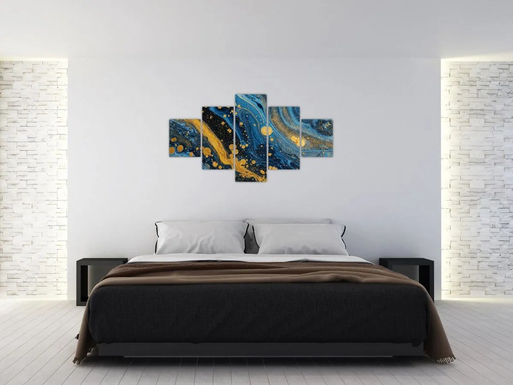 Obraz - Niebieska abstrakcja ze złotem (125x70 cm)
