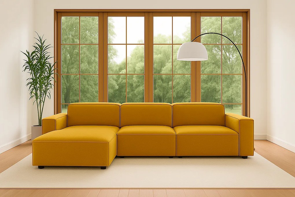 Narożnik w kształcie L Cursal, tkanina Salvador, Żółty, Lewy