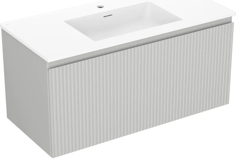 Mexen Rivel szafka łazienkowa 100 cm z umywalką Otis, 1 szuflada, ryflowana , szara mat/biała mat - 91A20-10047-1-BF62-W18M01