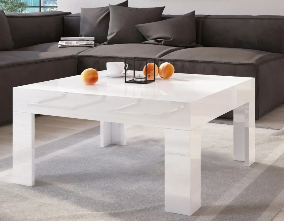 Stolik do salonu w wysokim połysku Simple 80x80 biały
