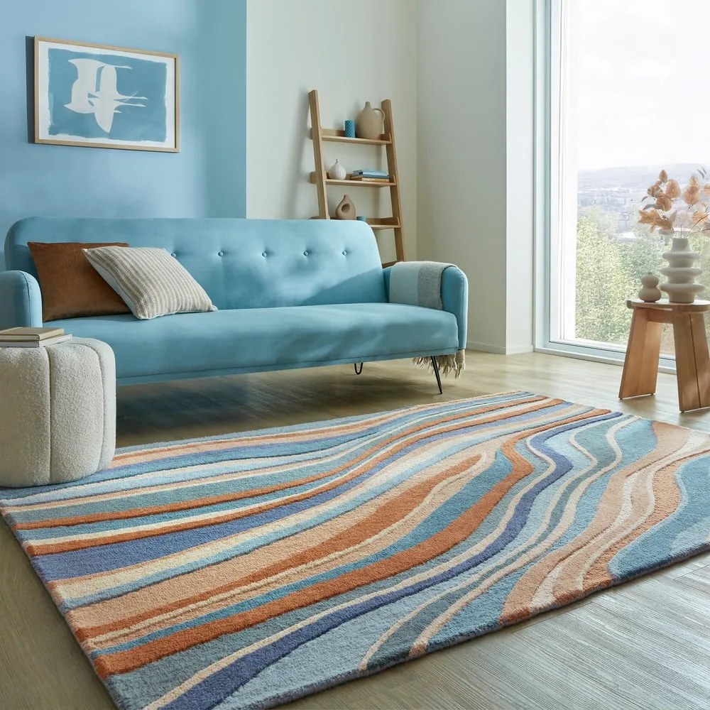 Niebieski wełniany dywan tkany ręcznie 160x230 cm Abstract Flow – Flair Rugs