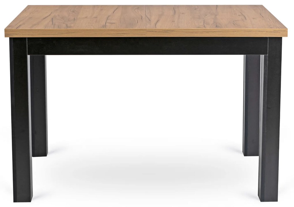 Zestaw Stół Rozkładany SKUBI 120-160 cm Dąb Craft/Czarny i 6 Krzeseł Tapicerowanych CHRIS Beżowych Nowoczesnych