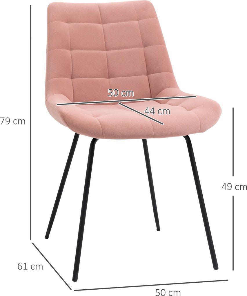 HOMCOM Krzesła Kuchenne 2 szt Retro Aksamitne Różowe Eleganckie Wygodne | Aosom PL