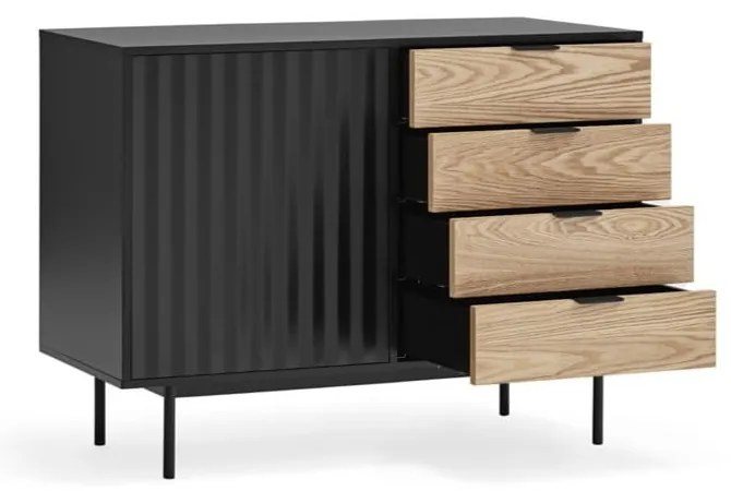 Czarno-naturalna niska komoda w dekorze dębu 108x80 cm Sierra – Teulat